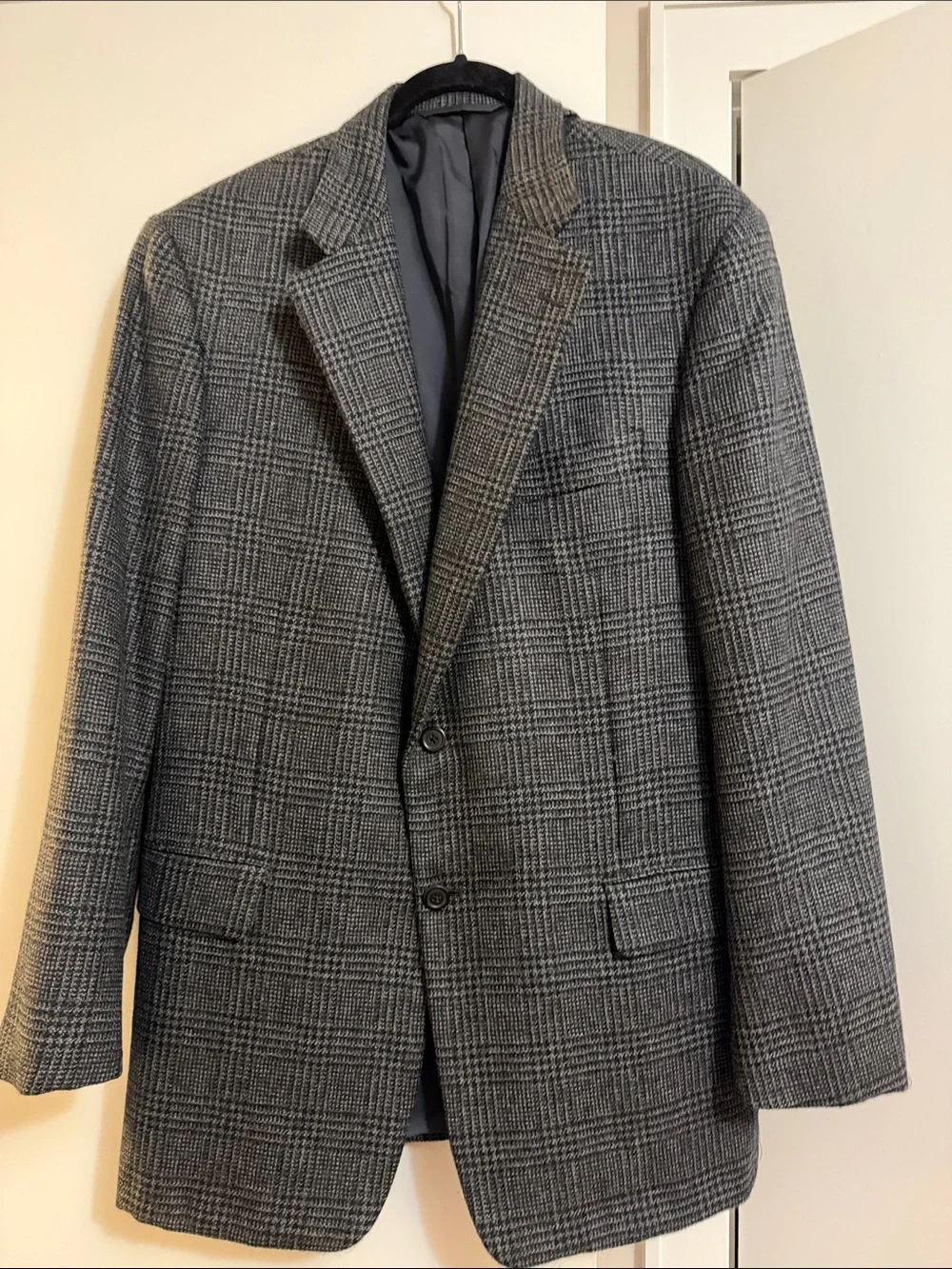Hickey Freeman Canterbury wool alpaca Black Gray Glen Plaid Sport Coat size 43R